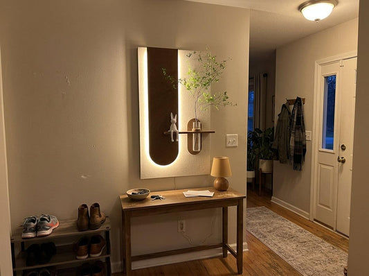 Premium modern wooden wall art with shelf handmade wall decor 75x45 cm by Radha Wood India