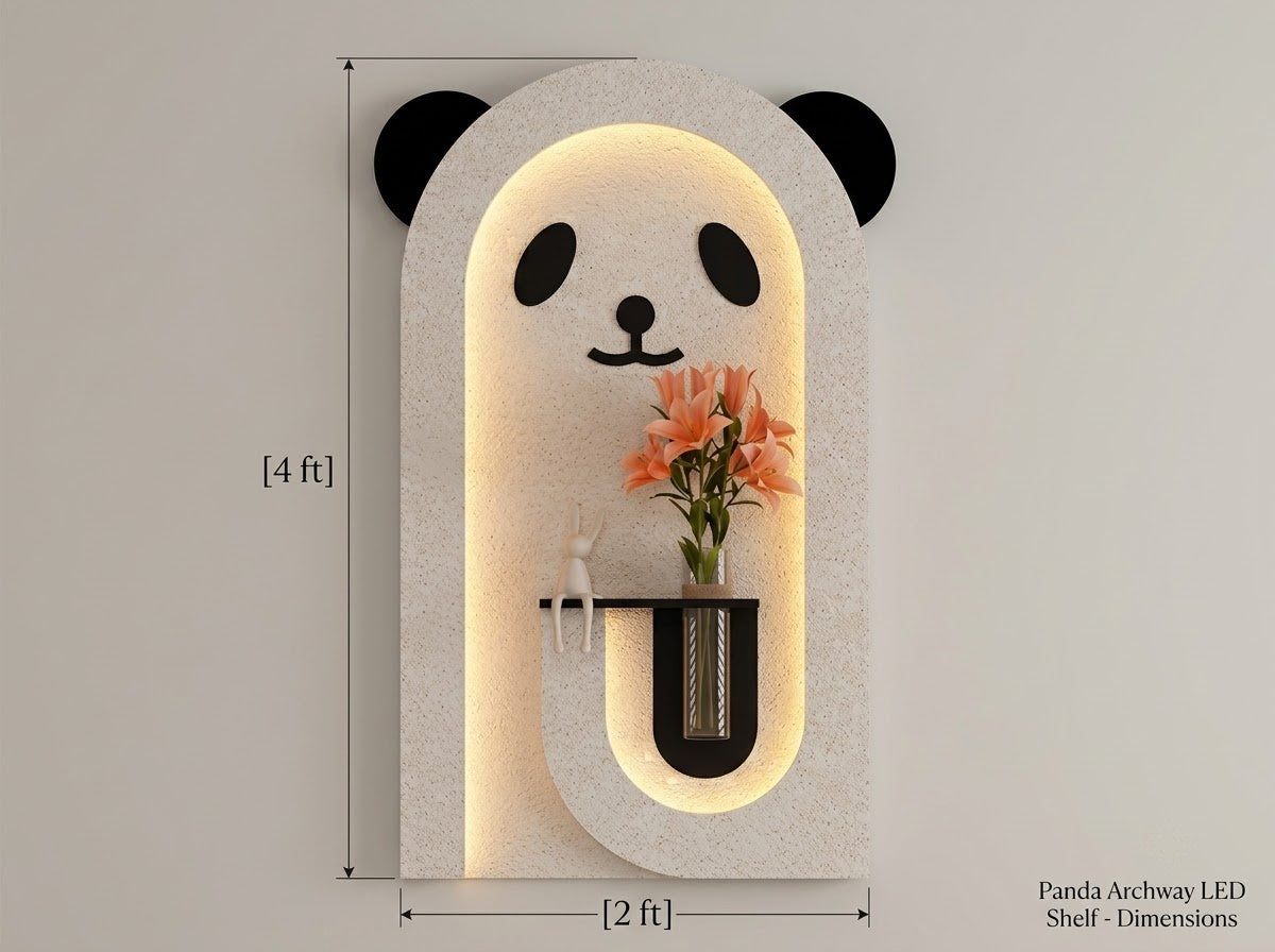 Panda LED wall art 4x2 ft front view with warm lighting