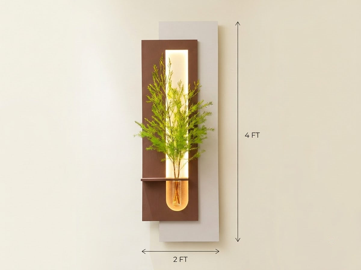 Modern LED wall art with warm white backlight and flower vase