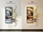 LED wall art with mirror installed in modern apartment