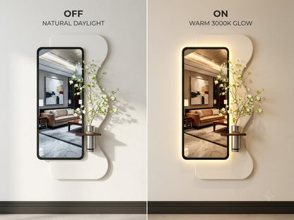 LED wall art with mirror installed in modern apartment