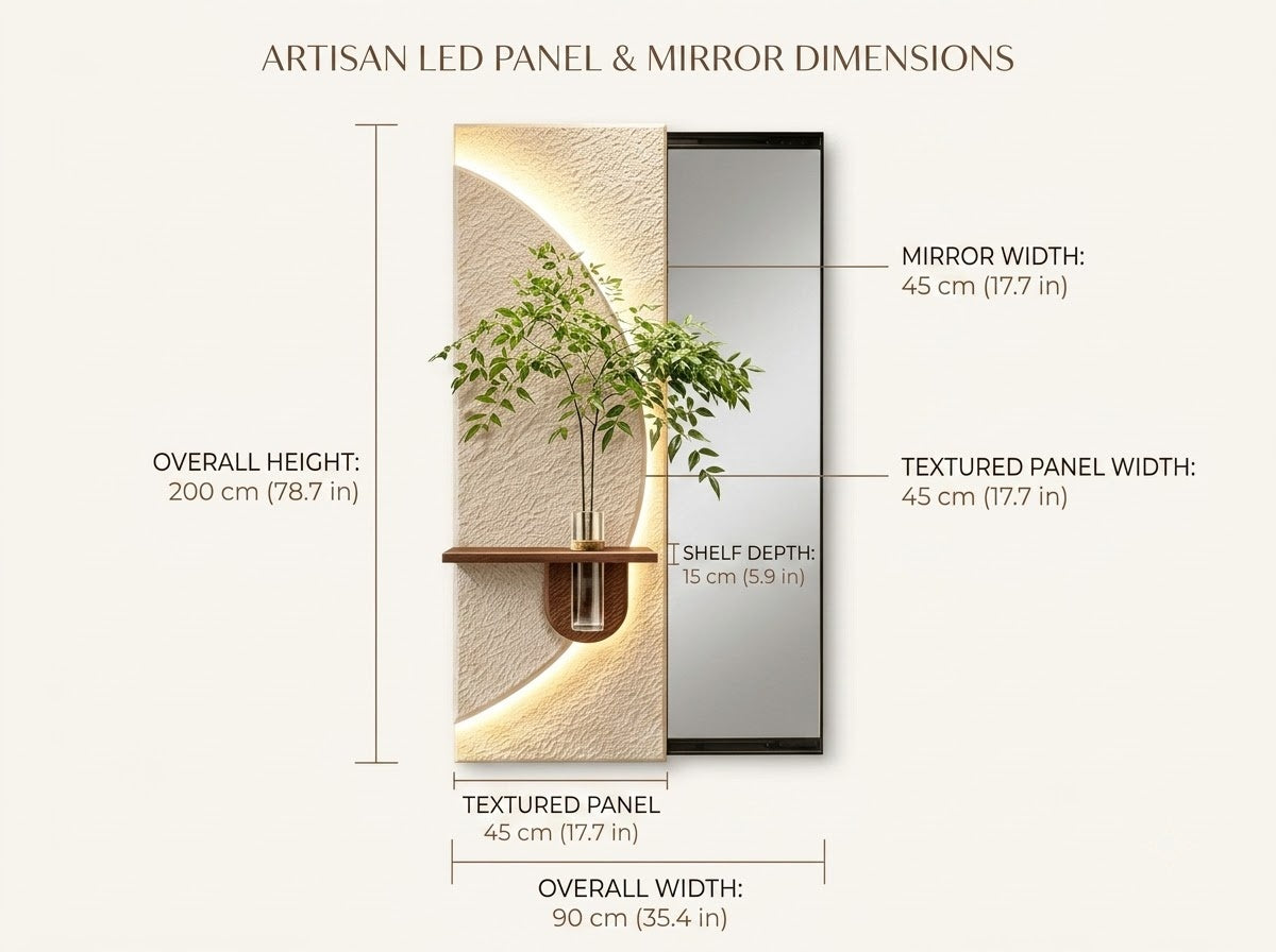 LED wall art with mirror and sliding panel for living room decor