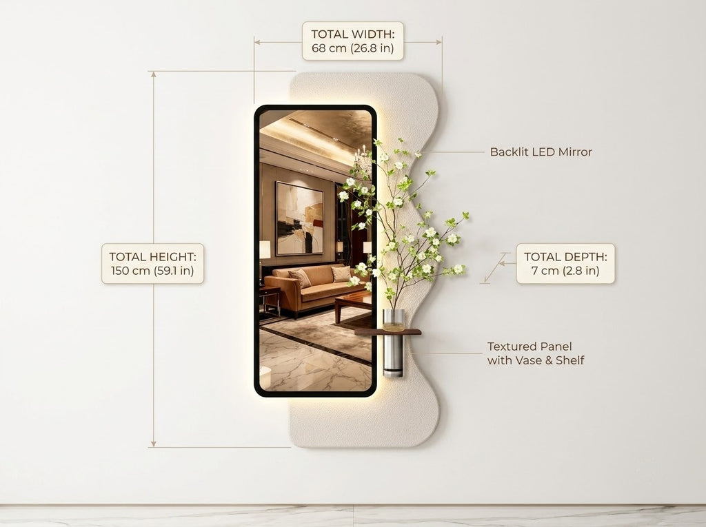 LED wall art with mirror installed in modern apartment