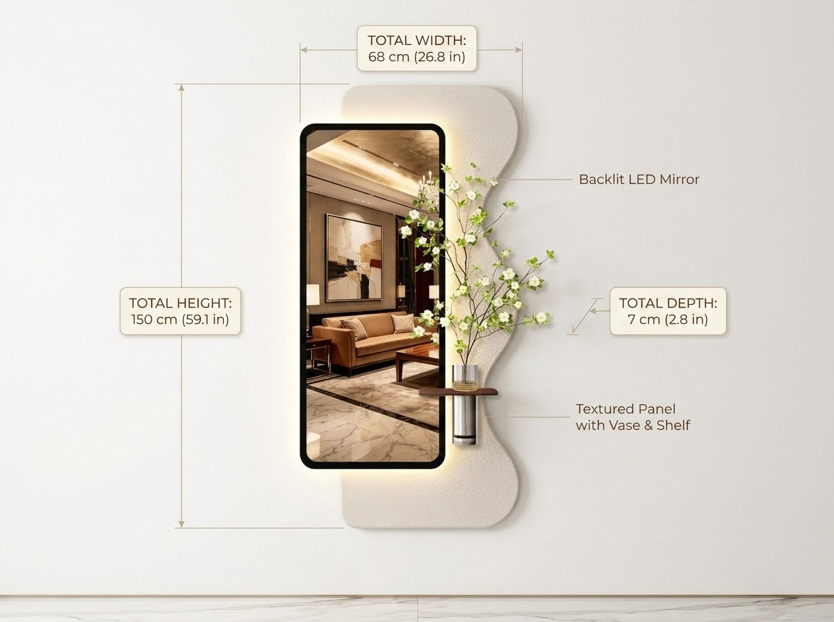 LED wall art with mirror installed in modern apartment