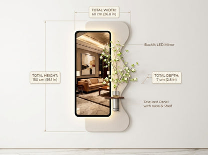 LED wall art with mirror installed in modern apartment