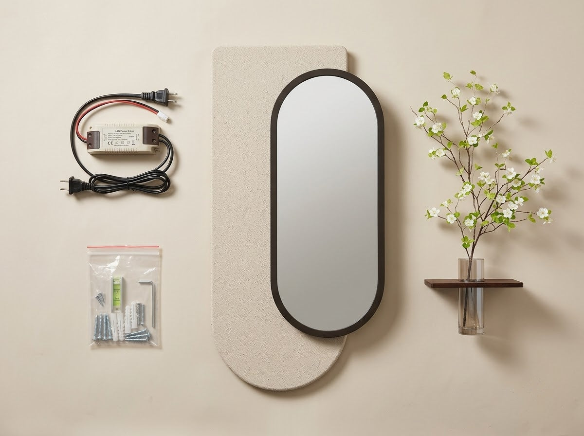 Close-up detail of LED wall art with mirror and premium finish
