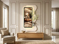 LED wall art with mirror and sliding panel in modern interior