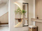 LED wall art with mirror and sliding panel styled in modern interior