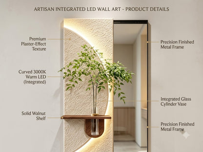 LED wall art featuring integrated mirror and functional sliding panel