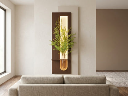 LED wall art with flower vase and integrated display shelf