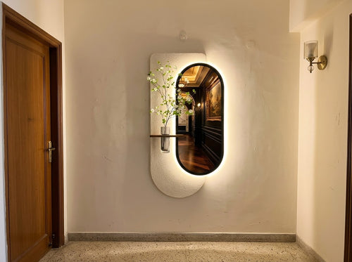 LED wall art with integrated mirror installed as a modern wall feature