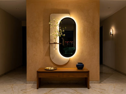Close-up detail of LED wall art with mirror and premium finish