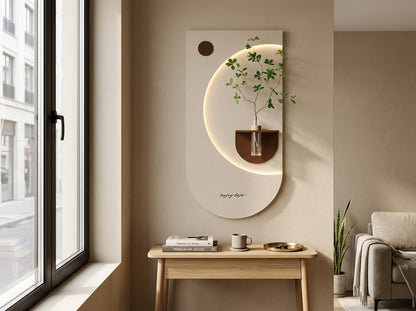 LED wall art oval niche installed in a modern apartment interior